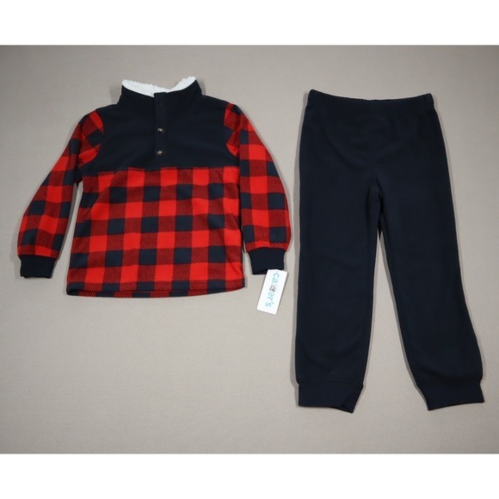 Carter's Sherpa Toddler Boys 2-pc. Microfleece Pant Set -‎ 5t - Red/Black Plaid - Picture 2 of 8